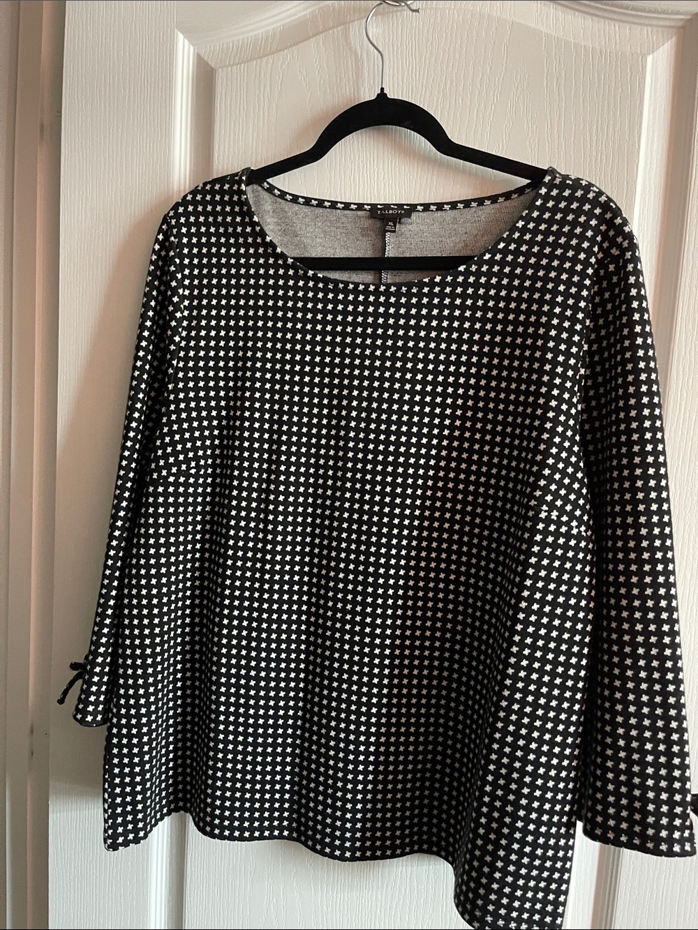 Talbots Black and White Mini Geometric Long Sleeve Tee